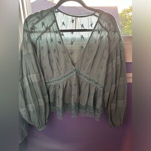 Free people green lace detail top